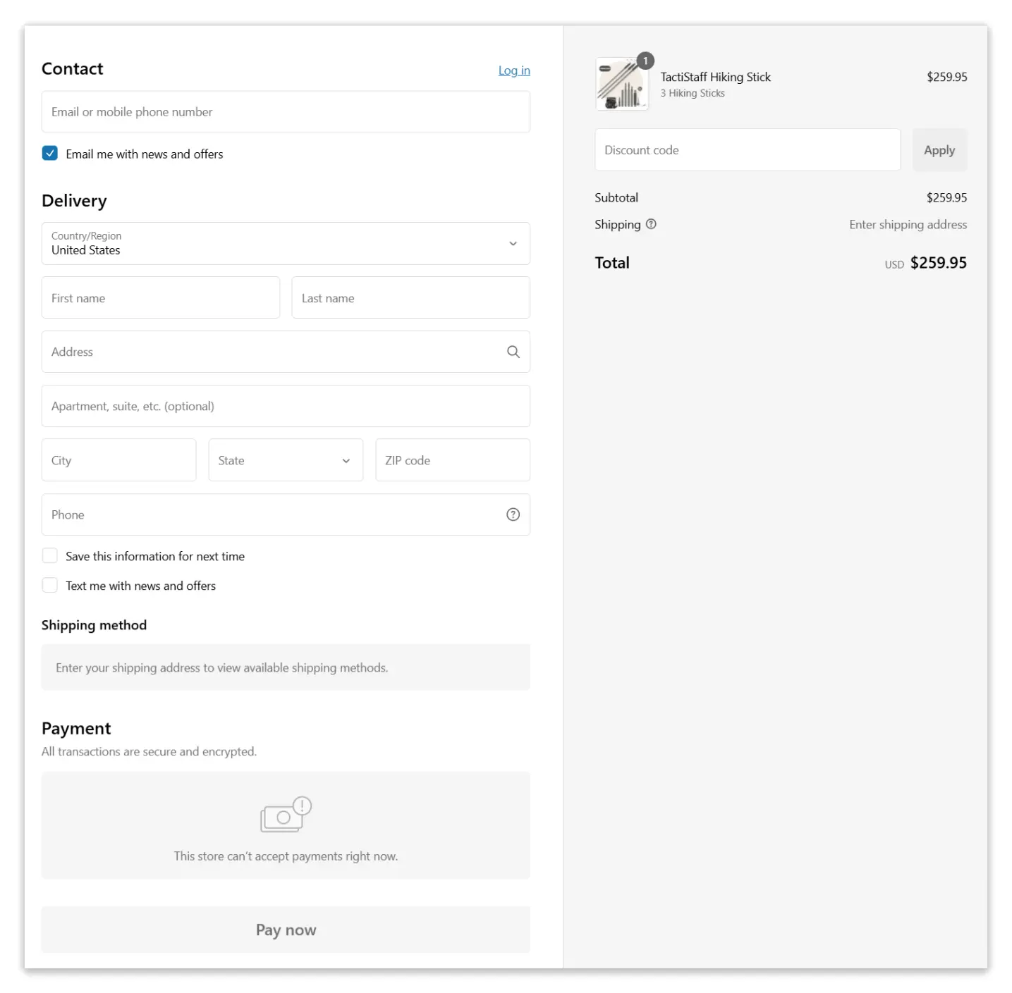TactiStaff Hiking Stick secure checkout page